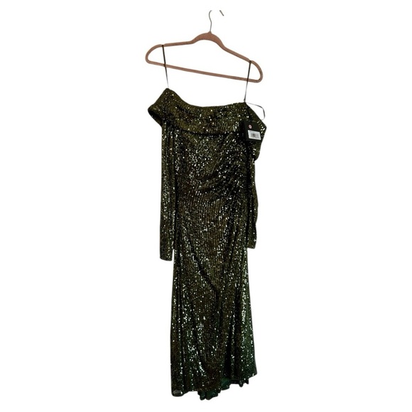 NWT MAC DUGGAL One Shoulder Sequin Midi Dress - Picture 3 of 9